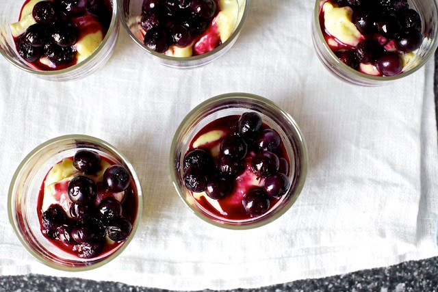 vanilla custards + roasted blueberries