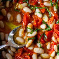 roasted tomatoes with white beans